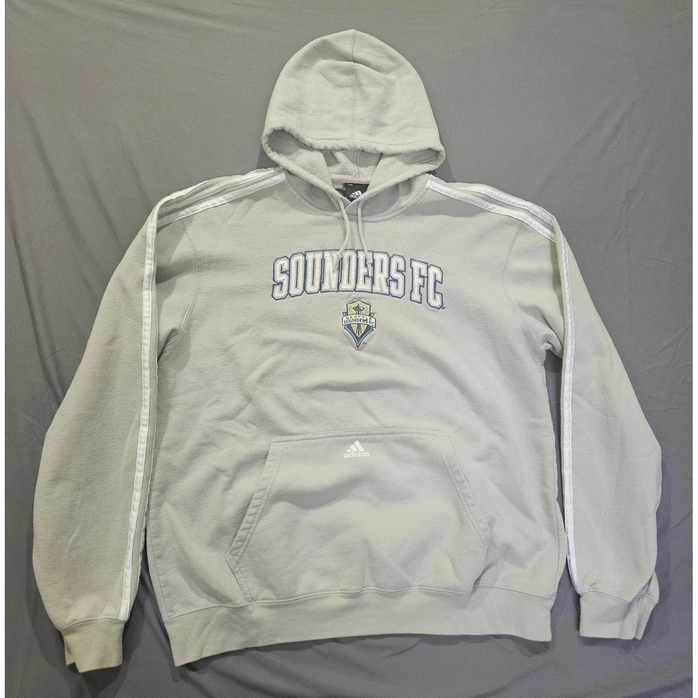 Adidas Hoodie Men Large Grey Seattle Sounders FC MLS Soccer Pullover Logo
